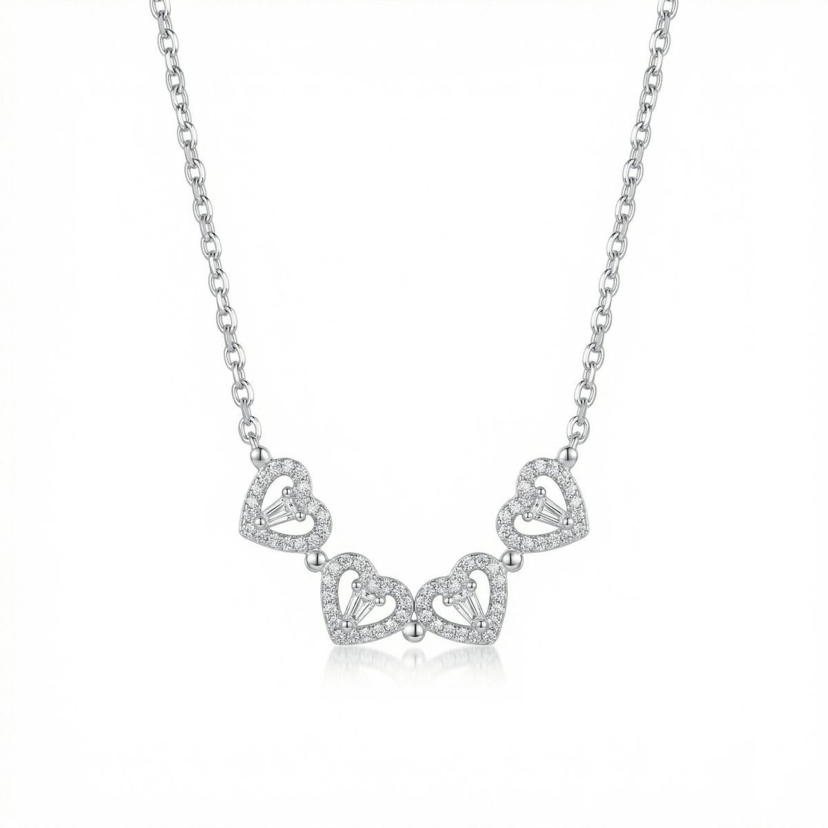Amoria Linked Hearts Necklace - 925 Sterling Silver - Necklaces - Silvora