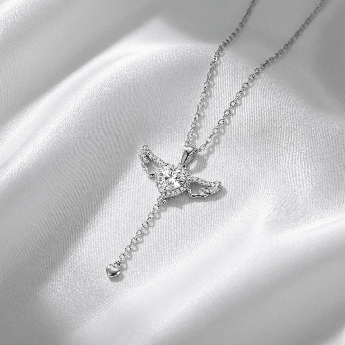 Celestia Winged Heart Necklace - 925 Sterling Silver - Necklaces - Silvora