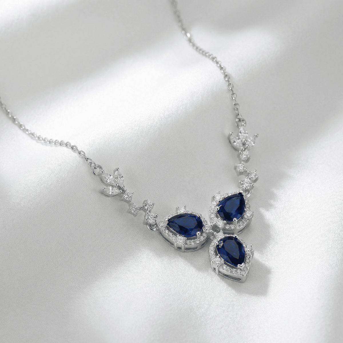 Noctielle Royale Sapphire Necklace - 925 Sterling Silver - Necklaces - Silvora